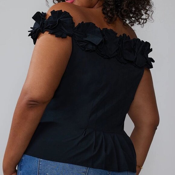 New York & Co Off The Shoulder 3-D Rosette Stretch Cotton Poplin Blouse Size L - Picture 2 of 14